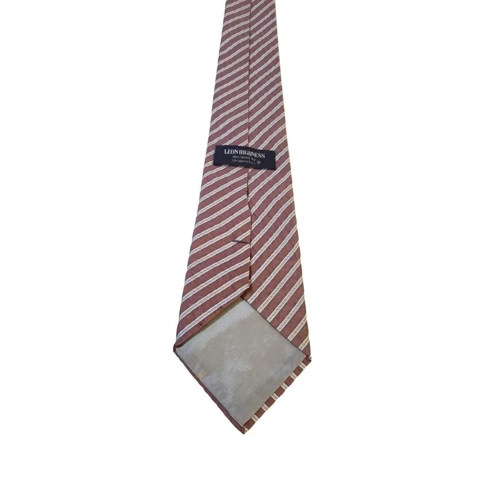 Leon Highness Luxury Neck Tie Red White Blue Stripe Silk Classic Business Office